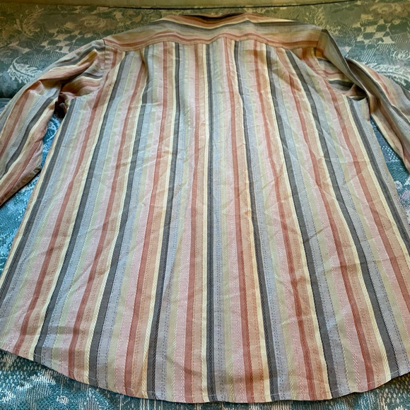 Vintage Sergio Louis Earth Tone Fall Striped Dress Shirt Size L Cotton Blend - Picture 9 of 11